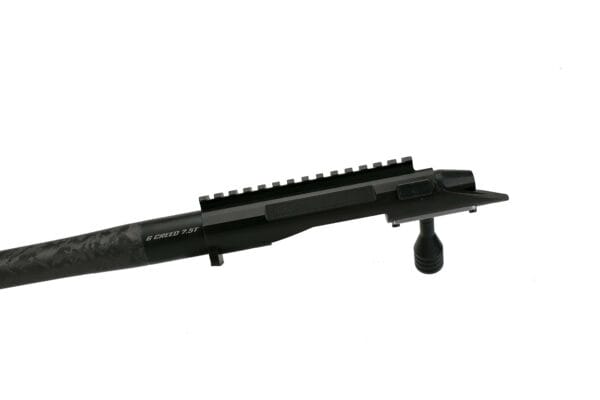Impact 737 Barreled Action Proof Carbon 20" 7.5 twist 6 Creedmoor Armorer Black close up left side