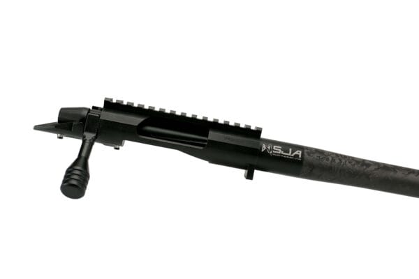 Impact 737 Barreled Action Proof Carbon 20" 7.5 twist 6 Creedmoor Armorer Black close up right side action