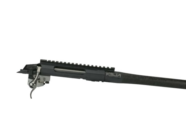 Barreled Bolt Action Tikka T3x Carbon Fiber barrel with rail mount and trigger close up view right side