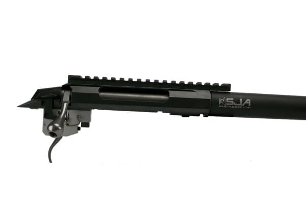Barreled Bolt Action Tikka T3x Stainless Steel with rail mount and trigger close up right side view