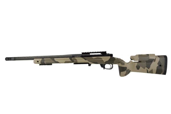 Mongul Rifle with Kelbly Atlas action, Manners stock with cheek riser full view left side