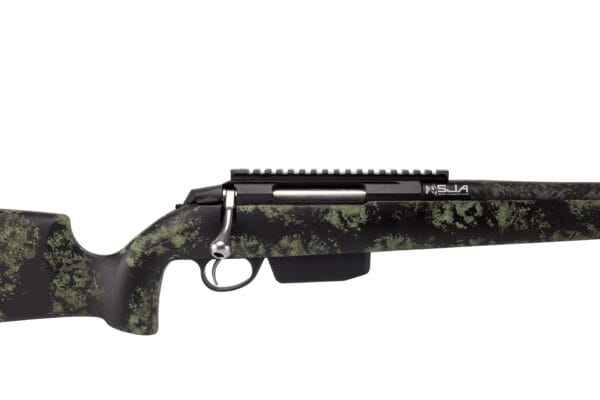 Tikka T3 6.5 PRC Rifle Cerakote tri color Peak 44 stock close up action right side