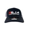SJA charcoal black embroidered trucker hat front view