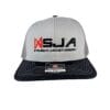 SJA grey embroidered trucker hat front view