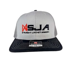 SJA grey embroidered trucker hat front view